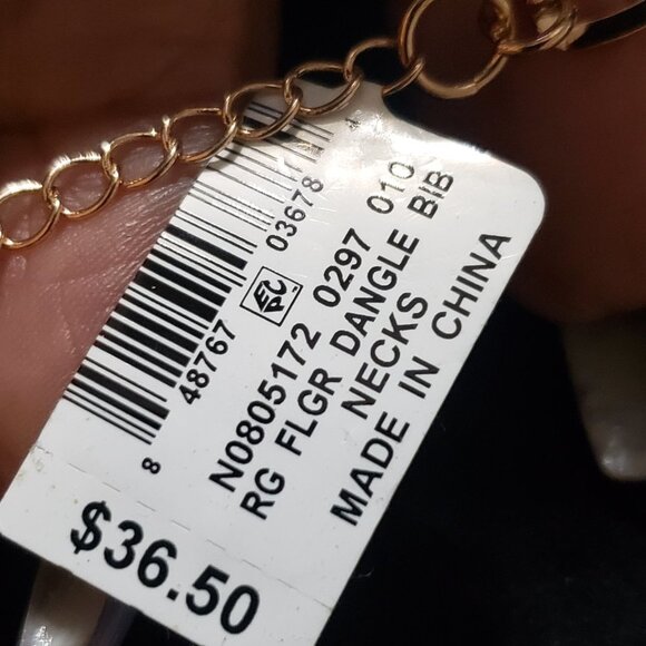 INC Women's Gold Tone Rhinestone Statement Dangle Bib Necklace - Picture 6 of 7